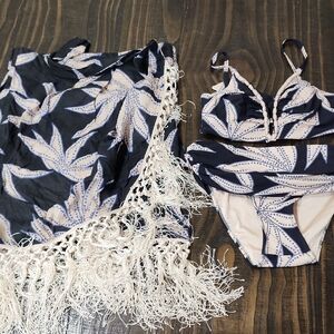 Zingara Navy and Cream Bikini Set with Cover-Up